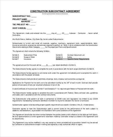 FREE 8+ Sample Subcontractor Agreement Forms in PDF | MS Word