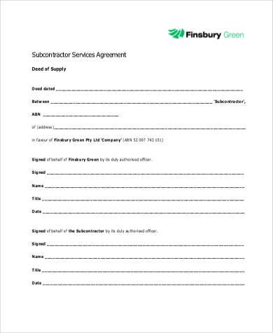 subcontractor services agreement form