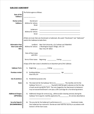 sublease agreement form pdf