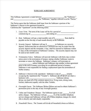 sublease agreement form pdf1