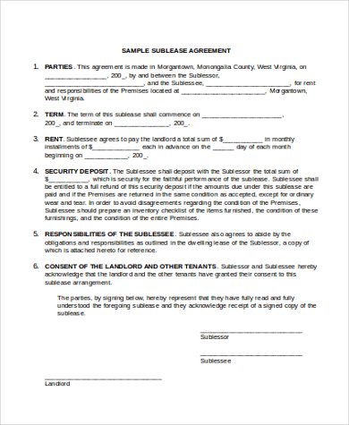 sublease car agreement form