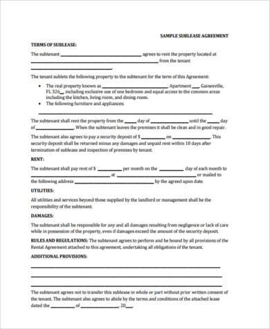 sublease rental agreement form1