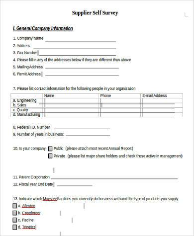 supplier survey form in word format