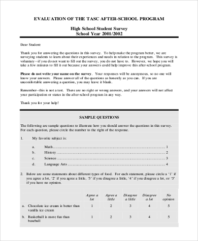 survey questions for high school students
