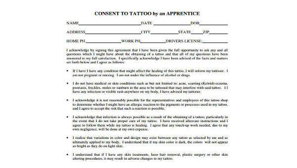 FREE 8 Sample Tattoo Consent Forms In PDF MS Word   Tattoo Consent Form Samples 