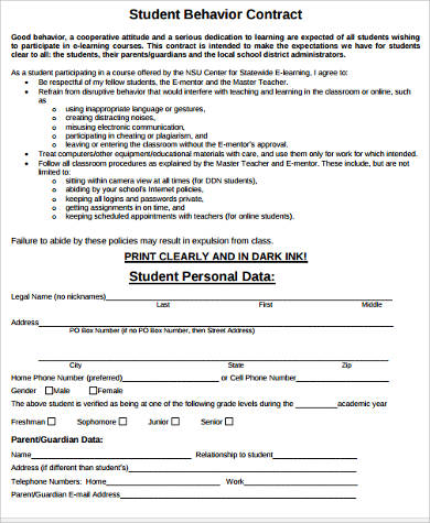 teacher student behavior contract