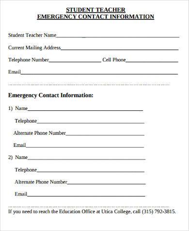 FREE 10+ Sample Student Contact Forms in PDF | MS Word