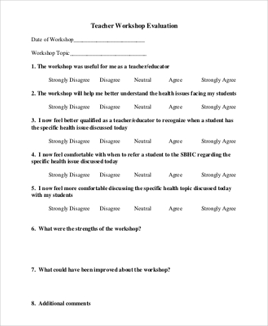 teacher workshop evaluation form