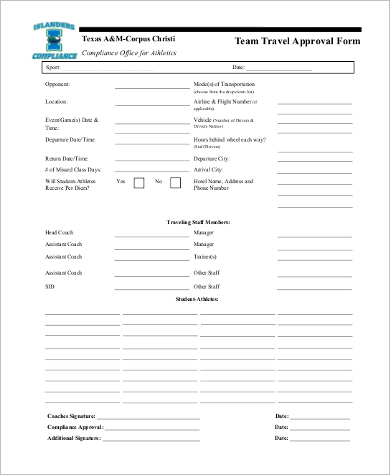 team travel approval form