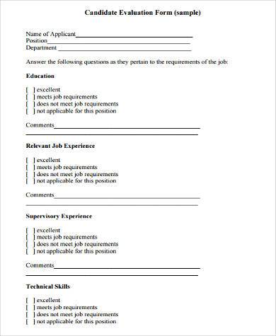 technical candidate evaluation form