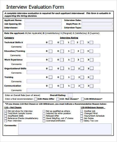 technical interview evaluation form