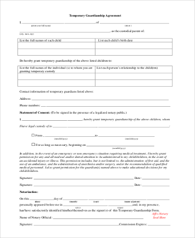 temporary legal guardianship form