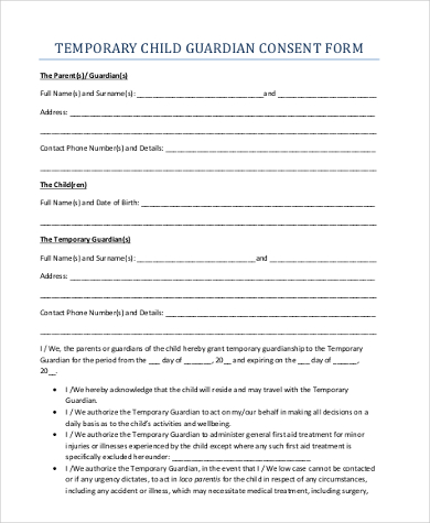 temporary medical consent form for child