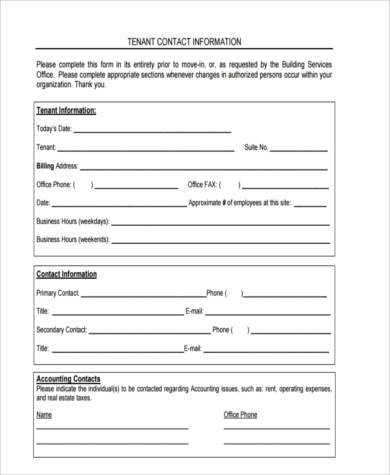 tenant contact information form