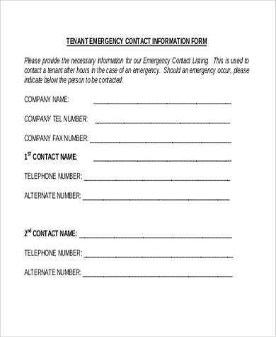 tenant emergency contact information form