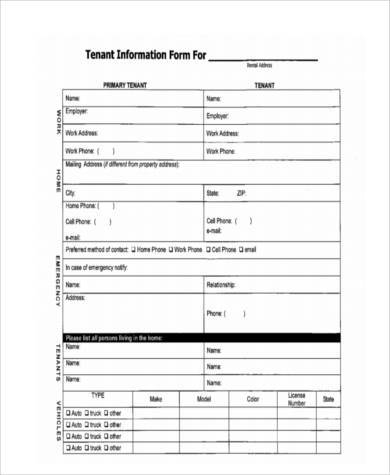 FREE 11+ Sample Tenant Information Forms in PDF | MS Word | Excel