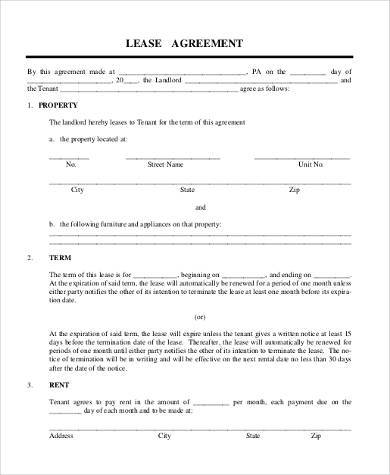 tenant lease agreement example