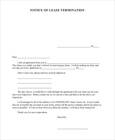 termination of lease agreement letter sample
