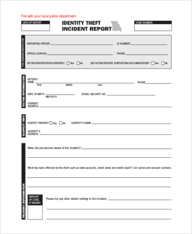 theft incident report sample
