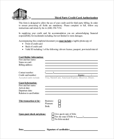 third party credit card authorization form