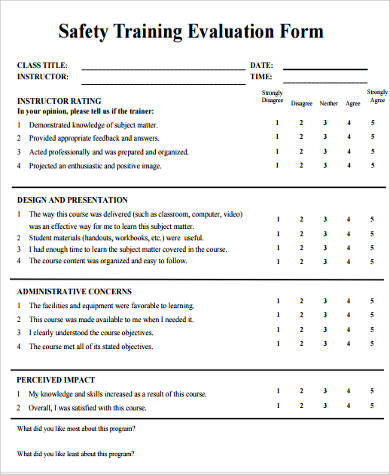 training class evaluation form