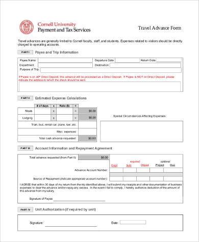 travel advance form in pdf