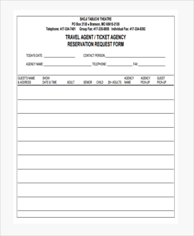travel agent request form