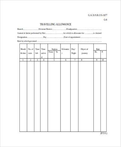 travelling allowance form in hindi