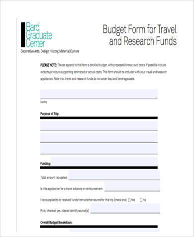 travel budget form in pdf