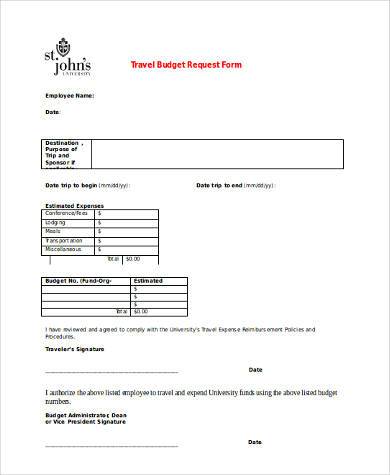 travel budget form in word