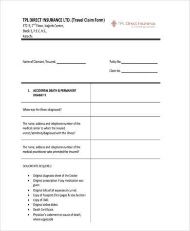 travel direct insurance claim form