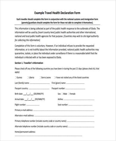 travel health declaration form