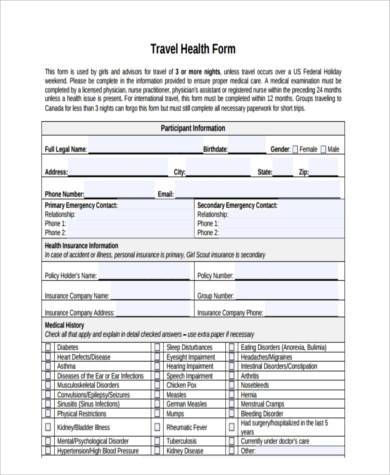 travel health form in pdf