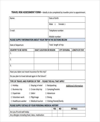 travel health form uk