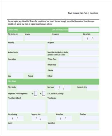 travel insurance cancellation claim form