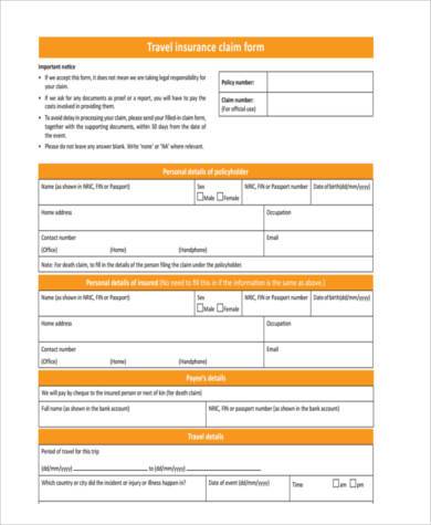 FREE 8+ Sample Travel Insurance Claim Forms in PDF | MS Word | Excel