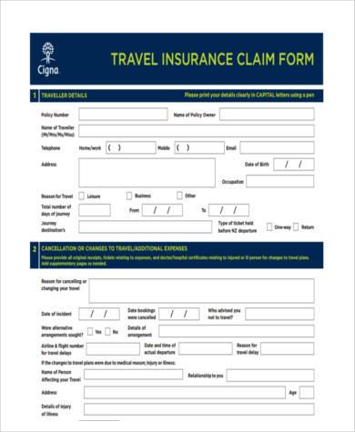 travel insurance claim form in pdf