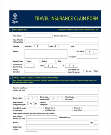 FREE 8+ Sample Travel Insurance Claim Forms in PDF | MS Word | Excel