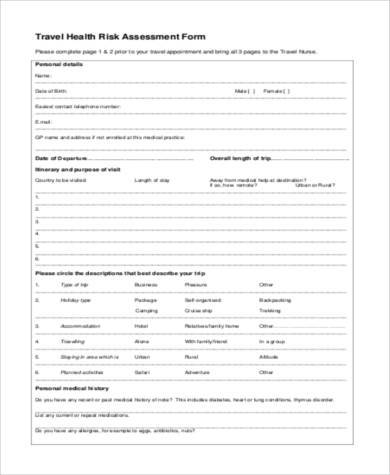 travel risk assessment form example