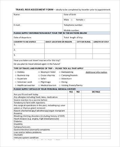 travel risk assessment form in pdf