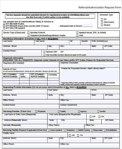 tricare authorization referral form