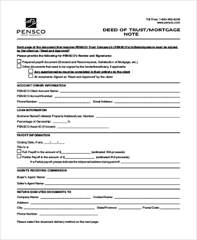 trust deed note form