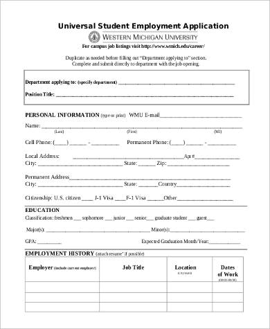 universal application form for employment