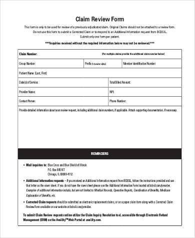 universal claim review form