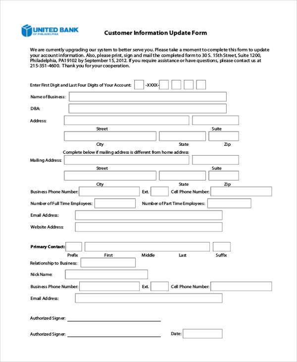 FREE 9 Sample Customer Information Forms In MS Word PDF Excel