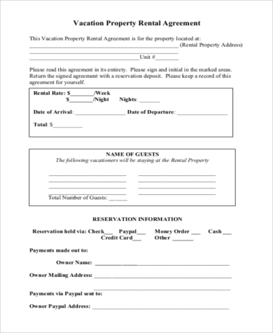 vacation home rental agreement