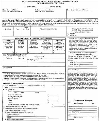 vehicle installment contract form