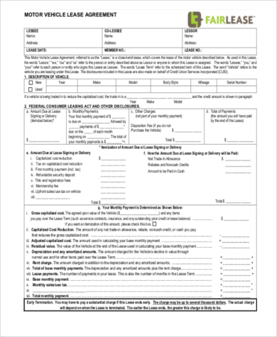 vehicle lease purchase agreement form