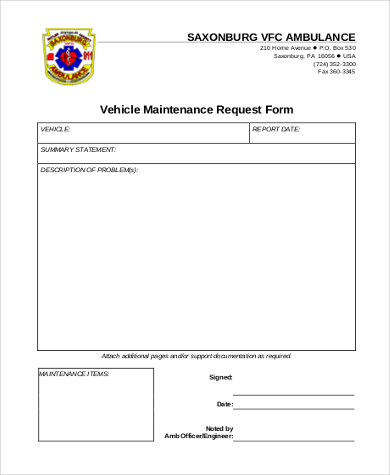 vehicle maintenance request form