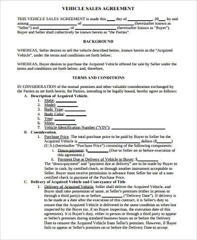 vehicle sale contract form